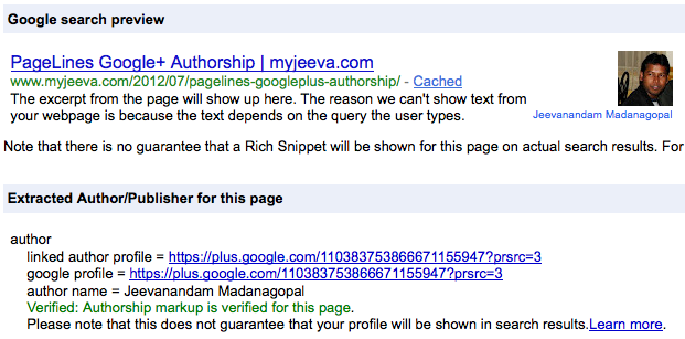 Google Webmaster: Rich Snippets Testing Tool for this Article